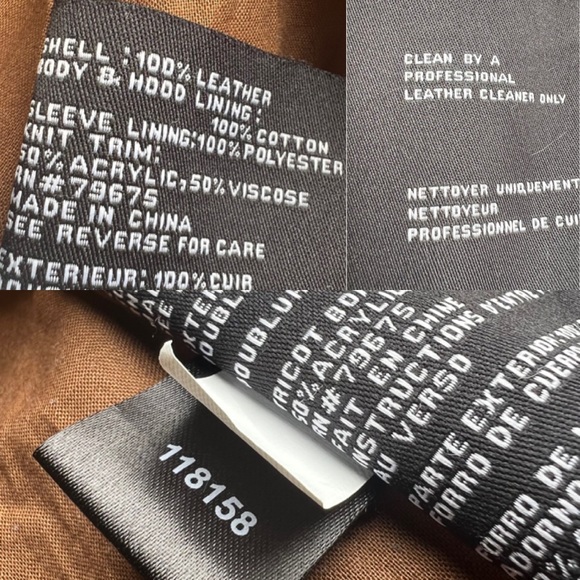 Michael Kors Women’s Brown Leather Hooded Moto Full Zip Jacket, XL - Picture 7 of 10